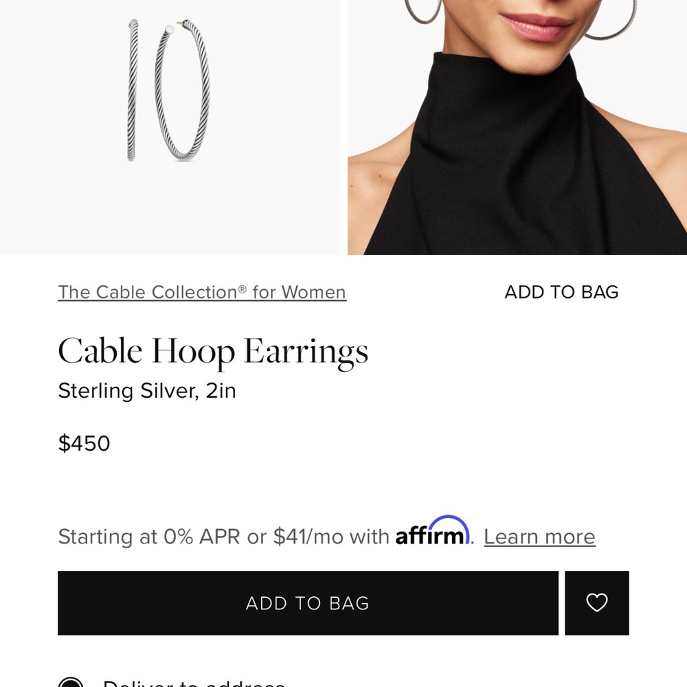 David Yurman Silver Cable Hoop Earrings